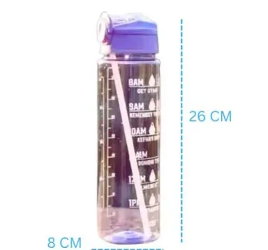 Water Bottle 1 Litre with Time Marker | BPA Free Leak Proof Sipper Bottle for Gym Office School thumbnail 1