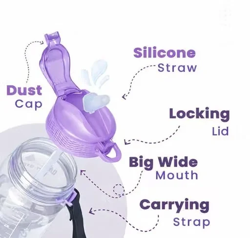 Water Bottle 1 Litre with Time Marker | BPA Free Leak Proof Sipper Bottle for Gym Office School image 3