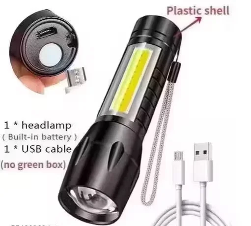 Rechargeable LED Torch Light with COB Side Light | USB Charging, Zoomable Waterproof Flashlight for Emergency & Power Cut image 2