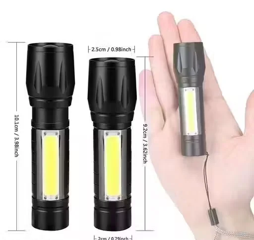 Rechargeable LED Torch Light Pack of 2 | USB Rechargeable Zoomable Flashlight with COB Side Light | Waterproof Mini Torch image 2