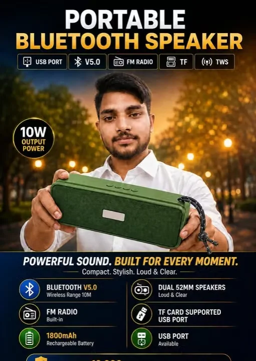 Portable Bluetooth Speaker 10W Wireless Rechargeable Deep Bass Sound Box with Type-C Charging for Mobile Laptop Travel Outdoor image 3