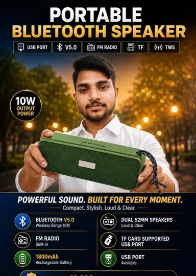 Portable Bluetooth Speaker 10W Wireless Rechargeable Deep Bass Sound Box with Type-C Charging for Mobile Laptop Travel Outdoor thumbnail 2