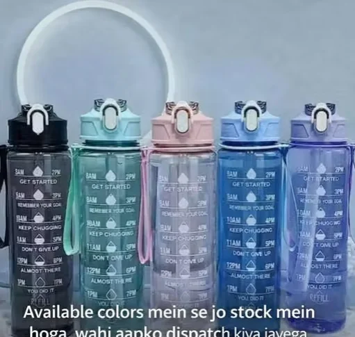 Motivational Water Bottle 1 Litre with Time Marker | BPA Free Leakproof Sipper Bottle with Straw for Gym, Office, School & Travel | 1000ml Multicolor (Pack of 1) image 2