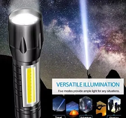 Mini Rechargeable LED Torch Light Pack of 2 | USB Rechargeable Zoomable Flashlight with COB Side Light | Waterproof Emergency Torch image 4