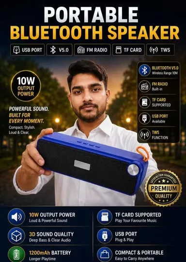 Bluetooth Speaker with Deep Bass | Bluetooth 5.1, Type-C Fast Charge, Mic, TF Card, Stereo Sound thumbnail 2