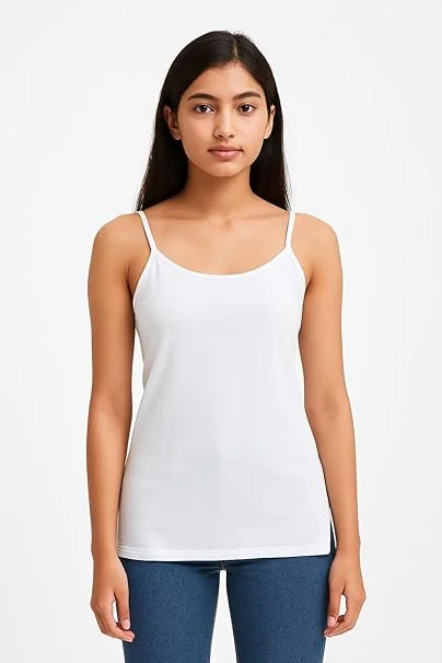 Girls Cotton Camisole Pack of 4 | Soft Breathable Innerwear for Teen Girls (15–18 Years) | Everyday Sleeveless Spaghetti Vest White S image 4