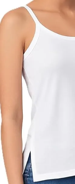 Girls Cotton Camisole Pack of 4 | Soft Breathable Innerwear for Teen Girls (15–18 Years) | Everyday Sleeveless Spaghetti Vest White L thumbnail 5