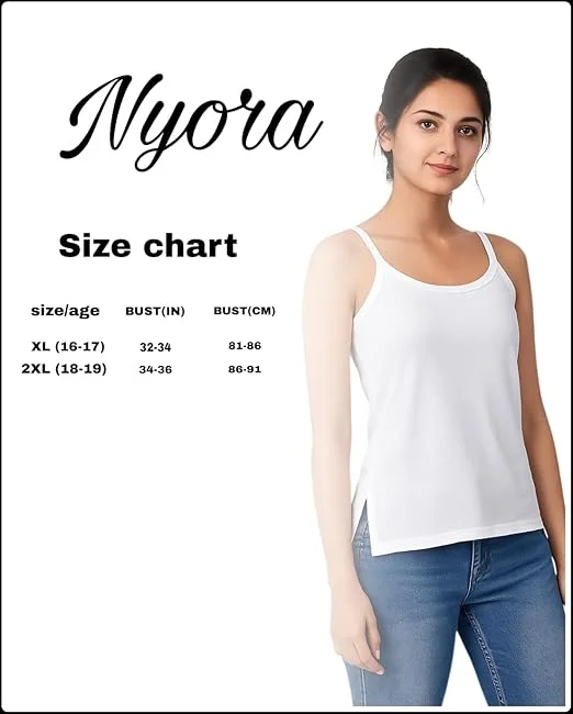 Girls Cotton Camisole Pack of 4 | Soft Breathable Innerwear for Teen Girls (15–18 Years) | Everyday Sleeveless Spaghetti Vest White L image 7