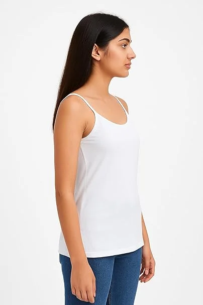Girls Cotton Camisole Pack of 4 | Soft Breathable Innerwear for Teen Girls (17–18 Years) | Everyday Sleeveless Spaghetti Vest White XXL image 2