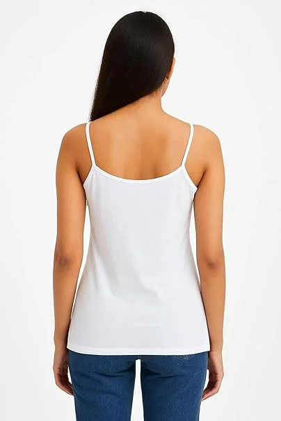 Girls Cotton Camisole Pack of 4 | Soft Breathable Innerwear for Teen Girls (17–18 Years) | Everyday Sleeveless Spaghetti Vest White XXL image 3