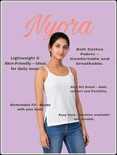 Girls Cotton Camisole Pack of 4 | Soft Breathable Innerwear for Teen Girls (17–18 Years) | Everyday Sleeveless Spaghetti Vest White XXL thumbnail 4