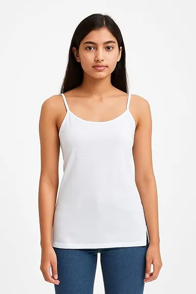 Girls Cotton Camisole Pack of 4 | Soft Breathable Innerwear for Teen Girls (17–18 Years) | Everyday Sleeveless Spaghetti Vest White XXL thumbnail 3