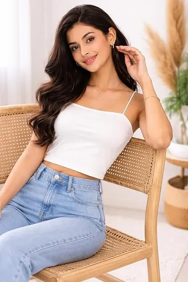Seamless Crop Bra for Women | Square Neck Lightly Padded Bra with Removable Pads | Stretchable Everyday Crop Top Bra | White White 32A thumbnail 5