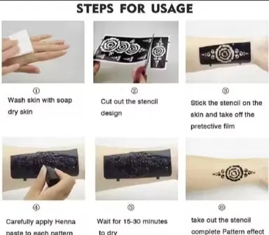 black Mehandi hand stencil for beautiful henna designs. Waterproof, self-adhesive, easy to use, reusable, and perfect for weddings & festivals thumbnail 1