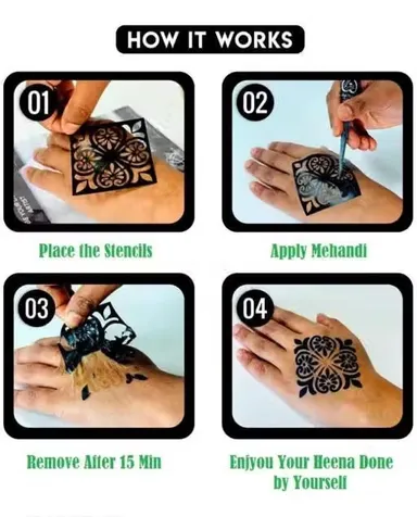 Black Mehndi Stencil Sticker for Hand & Feet | Easy DIY Henna Tattoo Template | Self-Adhesive Mehendi Design Sheet for Bridal, Wedding, Karwa Chauth, Eid & Festivals thumbnail 3