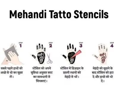 Stylish Mehandi Hand Tattoo Stencil for women. Waterproof, easy to apply, lasts up to 2 weeks, perfect for festivals, weddings, parties, and special occasions. thumbnail 1