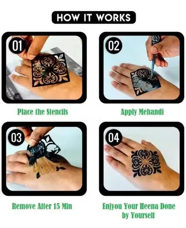 Mehandi hand tattoo stencil made from soft PVC. Easy to use, waterproof, durable, perfect for weddings, festivals, bridal henna, and parties. thumbnail 3