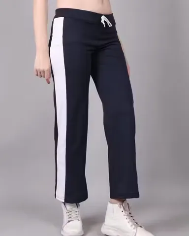 Women's Cotton Track Pants Straight Fit Striped Joggers pack of 2 Black- Grey M thumbnail 2