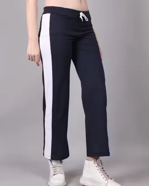 Women's Cotton Track Pants Straight Fit Striped Joggers pack of 2 Black- Grey XL image 3