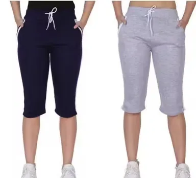 Women's Cotton Sports Shorts Combo Pack of 2 | Gym, Yoga & Daily Wear Black-Grey L thumbnail 0