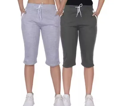 Women's Cotton Capri Shorts Pack of 2 |Regular Fit Knee Length with Side Pockets - Multicolor WCBCAPRI-BKGY XL thumbnail 0