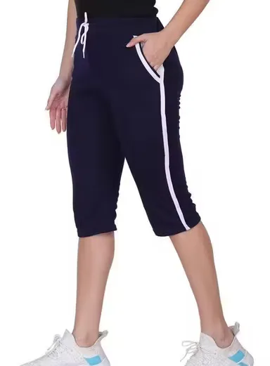 Women's Sports Shorts Combo Pack of 2 | Cotton Gym & Night Shorts for Women | Knee-Length Daily Wear Shorts | Stylish Designer Capri Half Pant Combo | Breathable Hosiery Shorts for Workout, Yoga & Casual Use Black M thumbnail 2
