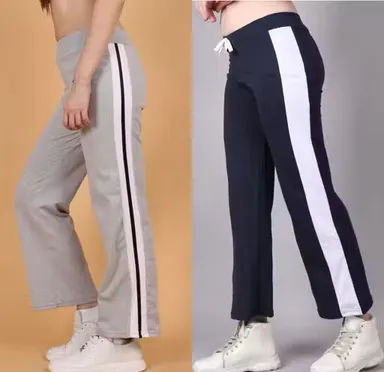 Cotton Track Pants for Women & Girls Pack of 2 | Soft Casual Lounge Wear | Daily Wear Joggers | Breathable Cotton Black-Grey M thumbnail 0