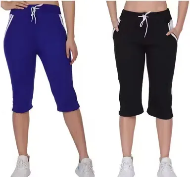 Women Pants Pack of 2 | Cotton Hosiery Casual & Gym Wear Pants for Women | Comfortable Daily Wear Bottom Wear blue-black S thumbnail 0