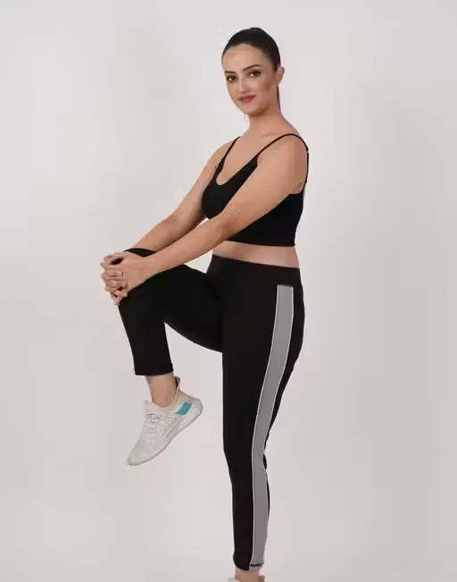 Women Yoga Track Pants | Stretchable Sports Tights | High Waist Gym & Yoga Wear | Slim Fit Activewear Bottom | Pack of 1 BLACK L image 4