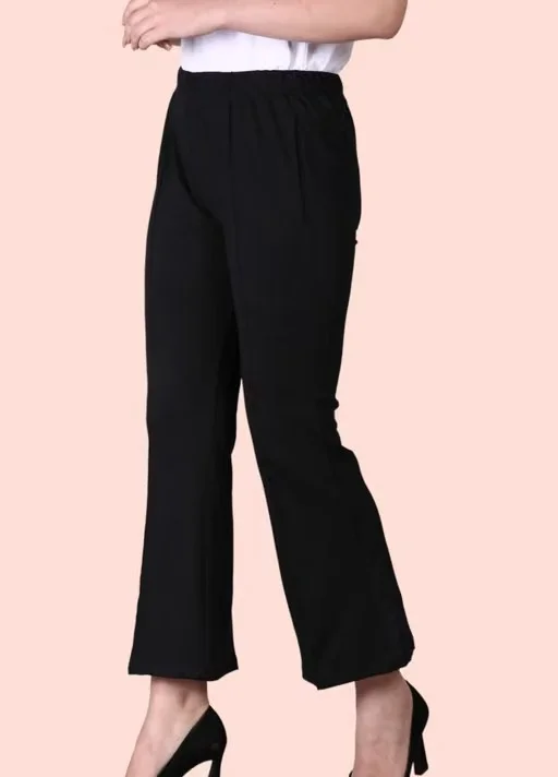 Women’s Stylish Lycra Bell Bottom Trousers Black XL image 3