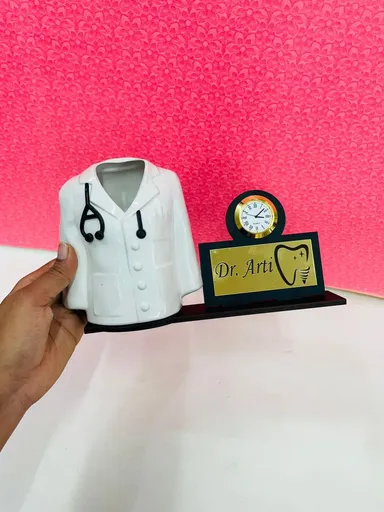 Doctor Themed Desk Organizer with Analog Clock and Customized Dental Clinic Name Plate thumbnail 1