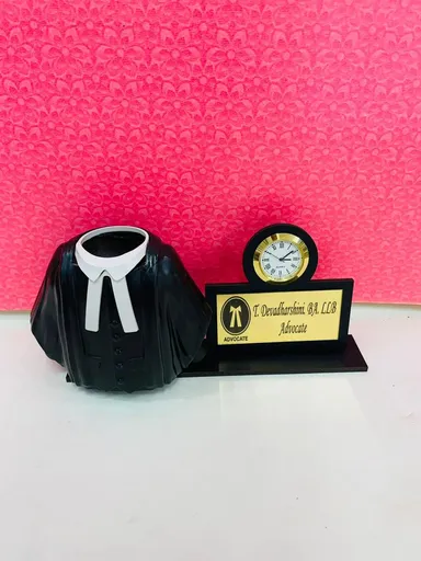 Lawyer Desk Organizer with Analog Clock, Advocate Robe Pen Holder & Custom Nameplate | Premium Wooden Gift for Legal Professionals thumbnail 1