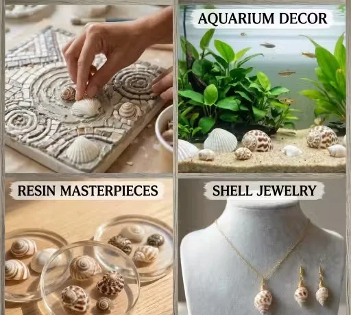 Natural Seashells for Jewelry Making – 250 Pieces | 7 Types Mixed Cowrie & Conch Shells image 3