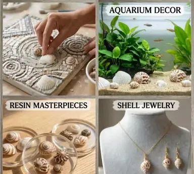 Natural Seashells for Jewelry Making – 250 Pieces | 7 Types Mixed Cowrie & Conch Shells thumbnail 2
