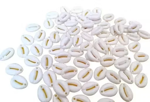 White Cowrie Kaudi Shell Beads 10-16mm Open Back for Threading, Jewellery Making, DIY Craft & Home Decoration, 100 Pcs with Free Haridwar Brahmkund Gangajal 60ml image 2