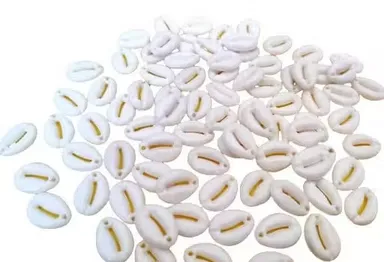 White Cowrie Kaudi Shell Beads 10-16mm Open Back for Threading, Jewellery Making, DIY Craft & Home Decoration, 100 Pcs with Free Haridwar Brahmkund Gangajal 60ml thumbnail 1