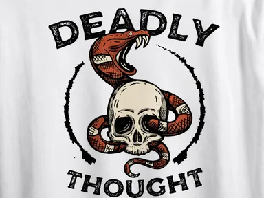 Men's White Oversized Cotton T-Shirt with "Deadly Thought" Skull and Snake Graphic Print White XL thumbnail 2