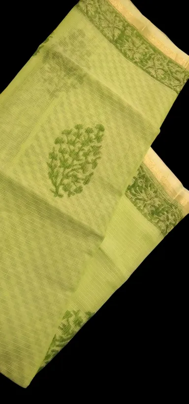 Women's Pastel Pink Block Printed Kota Doria Cotton Blend Unstitched Dress Material with Dupatta Traditional Ethnic Salwar Suit Fabric for Casual Festive Office Wear Orange Free Size thumbnail 4