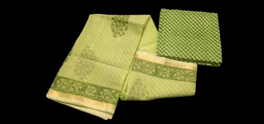 Women's Pastel Pink Block Printed Kota Doria Cotton Blend Unstitched Dress Material with Dupatta Traditional Ethnic Salwar Suit Fabric for Casual Festive Office Wear Orange Free Size thumbnail 3