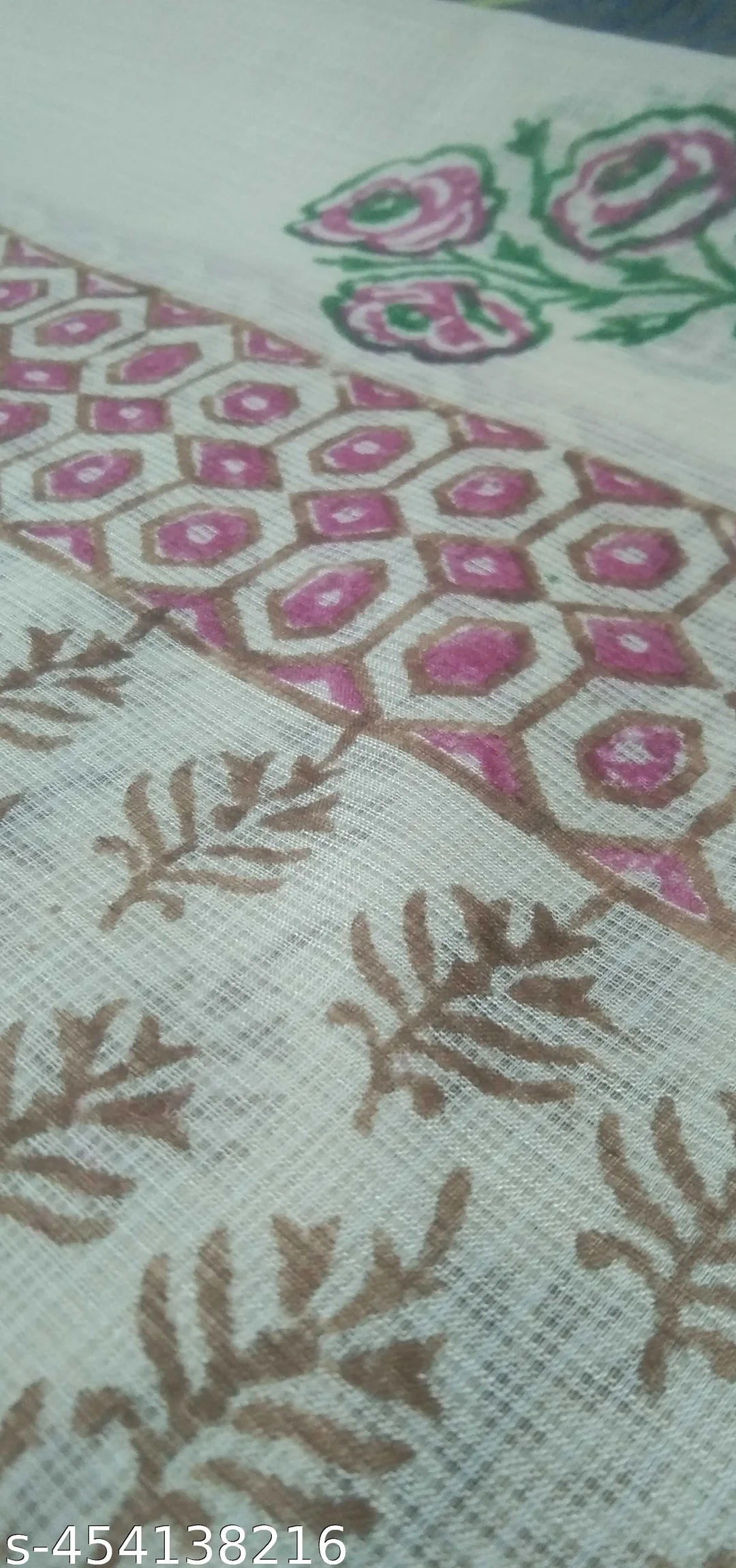 Women's Pastel Pink Block Printed Kota Doria Cotton Blend Unstitched Dress Material with Dupatta Traditional Ethnic Salwar Suit Fabric for Casual Festive Office Wear Light Yellow Free Size image 3