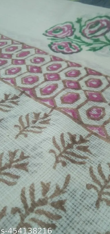 Women's Pastel Pink Block Printed Kota Doria Cotton Blend Unstitched Dress Material with Dupatta Traditional Ethnic Salwar Suit Fabric for Casual Festive Office Wear Light Yellow Free Size thumbnail 2