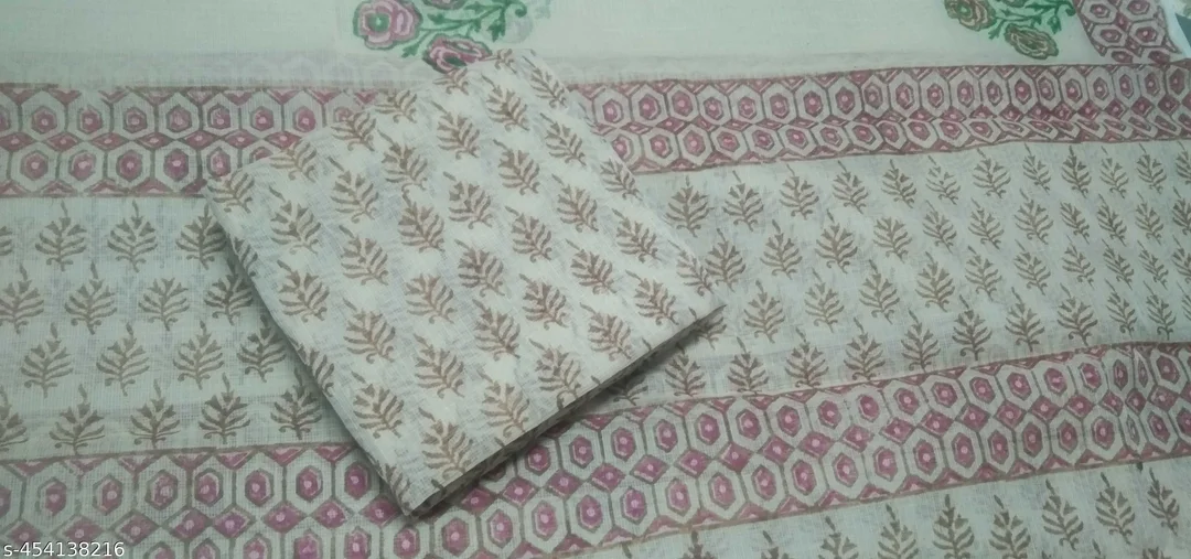 Women's Pastel Pink Block Printed Kota Doria Cotton Blend Unstitched Dress Material with Dupatta Traditional Ethnic Salwar Suit Fabric for Casual Festive Office Wear Light Yellow Free Size image 4