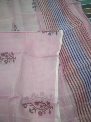 Women's Pastel Pink Block Printed Kota Doria Cotton Blend Unstitched Dress Material with Dupatta Traditional Ethnic Salwar Suit Fabric for Casual Festive Office Wear Pink Free Size thumbnail 6