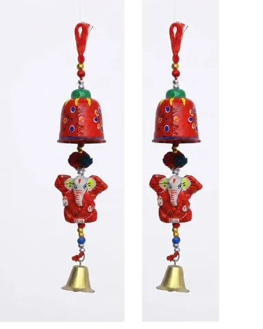 Handcrafted Terracotta Ganesha Wall Hanging with Decorative Red Bells and Beads for Home Entrance, Living Room, Pooja Room, Office Decor and Festive Gift thumbnail 3