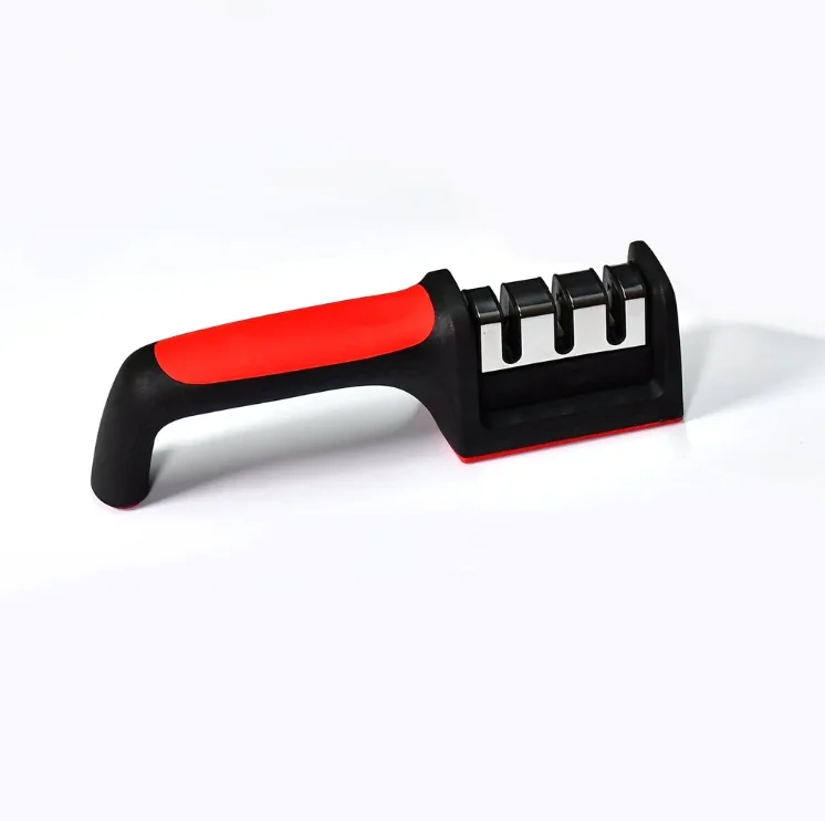 Professional 3-Stage Manual Knife Sharpener for Kitchen Knives | 3-in-1 Blade Sharpening Tool with Non-Slip Base (Red & Black) image 1