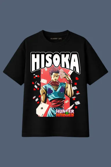 Hunter x Hunter Hisoka Morow Anime Graphic Print Premium Oversized Black Cotton Round Neck Half Sleeve Unisex T-Shirt Black S thumbnail 0