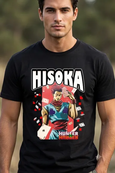 Hunter x Hunter Hisoka Morow Anime Graphic Print Premium Oversized Black Cotton Round Neck Half Sleeve Unisex T-Shirt Black M thumbnail 1