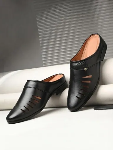Men's Black Slip-On Casual Comfort Loafers Lightweight Everyday Mules with Cut-Out Design Breathable Walking Shoes for Daily Wear Office Travel Black 8 thumbnail 1