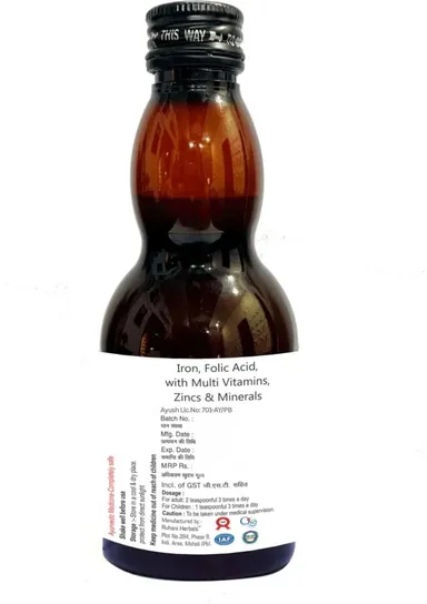 Iron Syrup with Folic Acid, Multivitamins, Zinc & Minerals | Hematinic Health Supplement Syrup for Energy, Immunity & Iron Support 200ml thumbnail 3