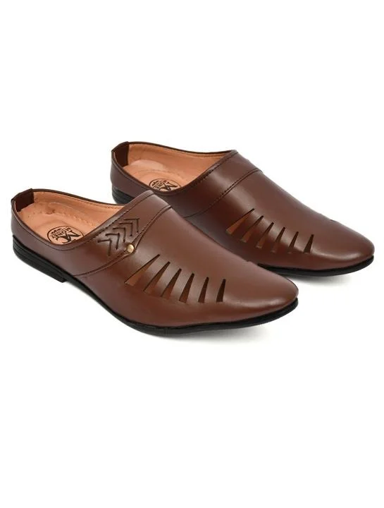 Men's Black Slip-On Casual Comfort Loafers Lightweight Everyday Mules with Cut-Out Design Breathable Walking Shoes for Daily Wear Office Travel Brown 8 image 2